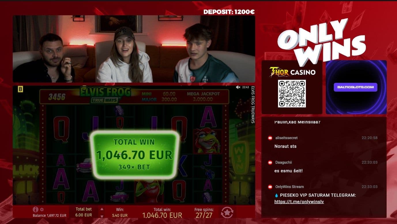 Kā izvēlēties uzticamu kazino Latvijā - Baltic Slots kazino strīmi ir reāls piemērs tam! Vienā no nesenajiem stream varēji vērot, kā Doloresa & Mikiņš, spēlējot Thor casino (viens no zemo apgrozījuma prasību kazino – vien x5), pacēla laimestu līdz 1000+ eiro!