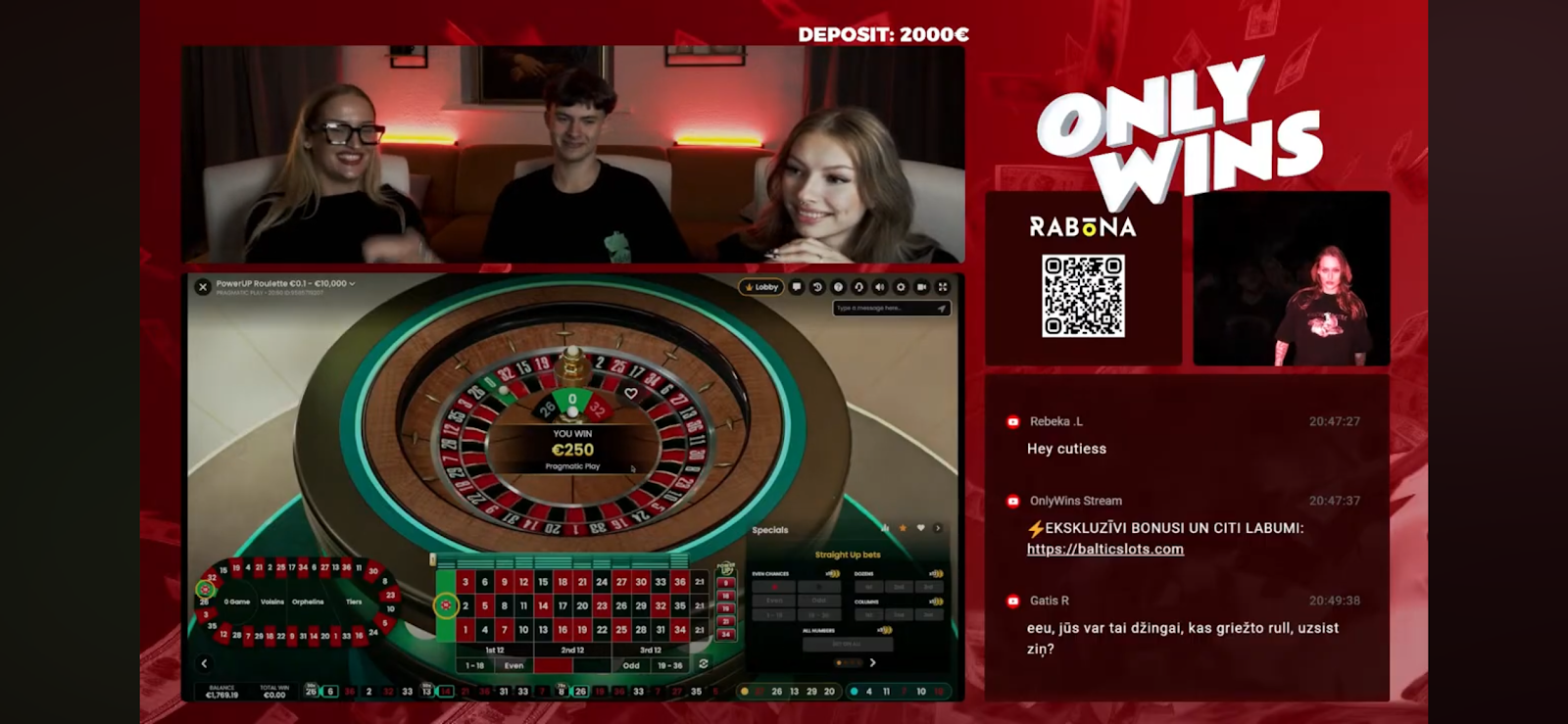 Baltic Slots live kazino spēles strīms: Live kazino rulete